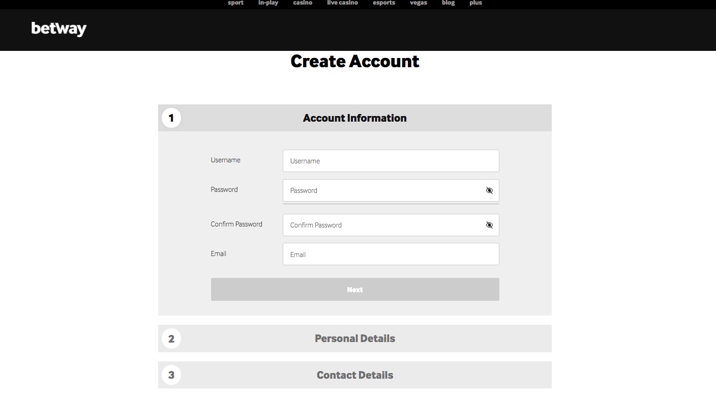 Betway create account
